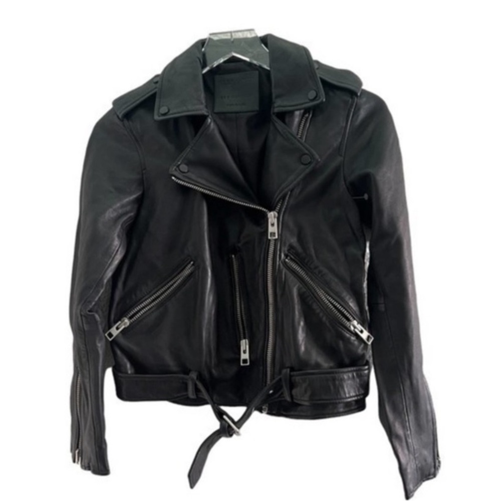 AllSaints Black Balfern Leather Biker Jacket NWOT size 4